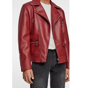 Zara RED faux leather moto jacket